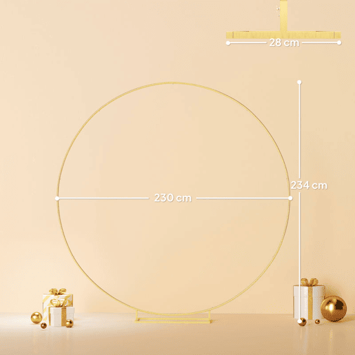 Outsunny Arco de Jardim de Metal Redondo Arco de Decoração com Revestimento em Pó Resistente às Intempéries para Plantas Trepadoras para Decoração de Pátio 230x28x234 cm Dourado