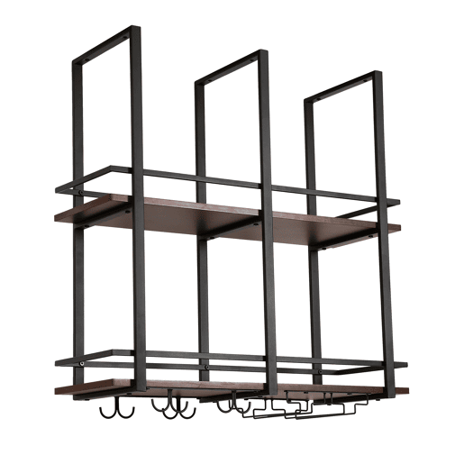 Garrafeira Hubro de teto com suporte para copos 80x30x85cm PretoNogueira en.casa