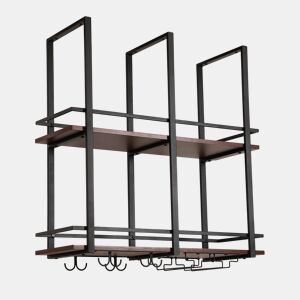 Garrafeira Hubro de teto com suporte para copos 80x30x85cm PretoNogueira en.casa