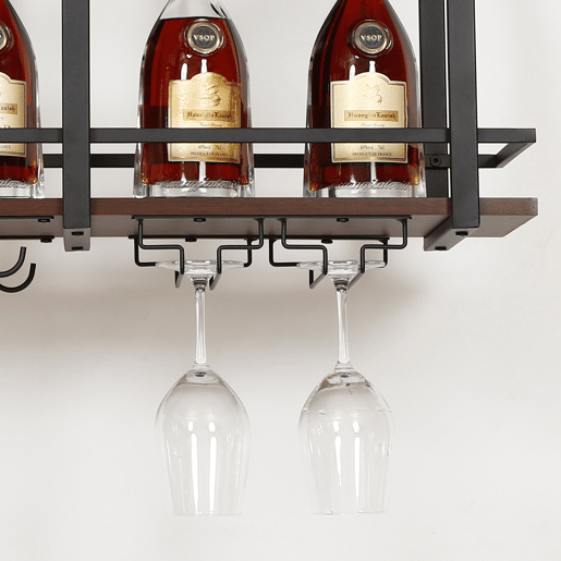 Garrafeira Hubro de teto com suporte para copos 80x30x85cm PretoNogueira en.casa