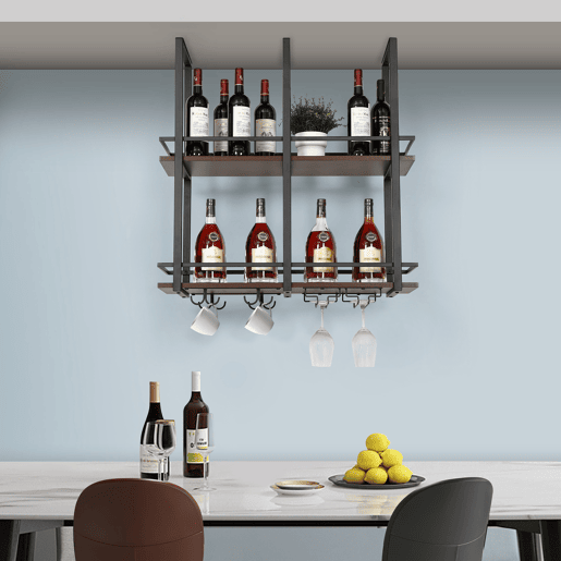 Garrafeira Hubro de teto com suporte para copos 80x30x85cm PretoNogueira en.casa
