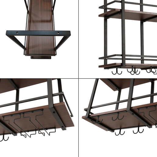 Garrafeira Hubro de teto com suporte para copos 80x30x85cm PretoNogueira en.casa