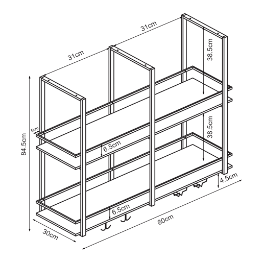 Garrafeira Hubro de teto com suporte para copos 80x30x85cm PretoNogueira en.casa