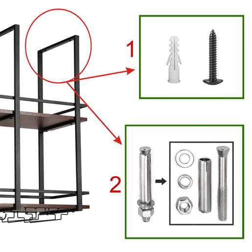 Garrafeira Hubro de teto com suporte para copos 80x30x85cm PretoNogueira en.casa