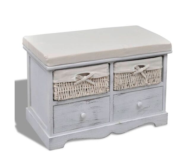 Banco de almacenaje 2 cajones + 2 cestas blanco 42x62x33 cm