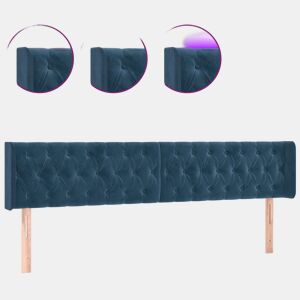 vidaXL Cabeceira cama c luzes LED veludo 203x16x7888 cm azul-escuro