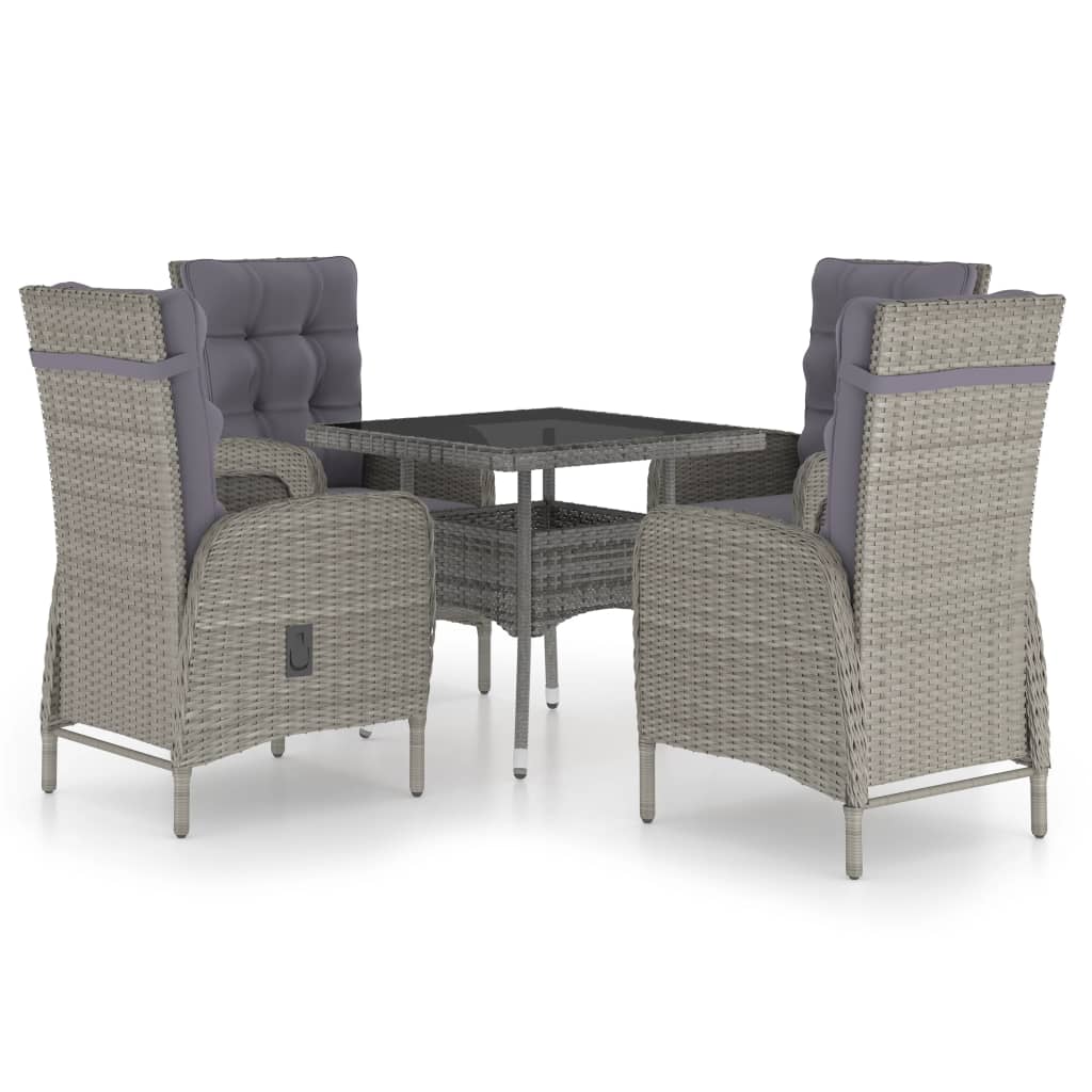 Muebles de jardín 5 piezas ratán sintético y vidrio gris