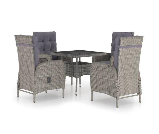 Muebles de jardín 5 piezas ratán sintético y vidrio gris