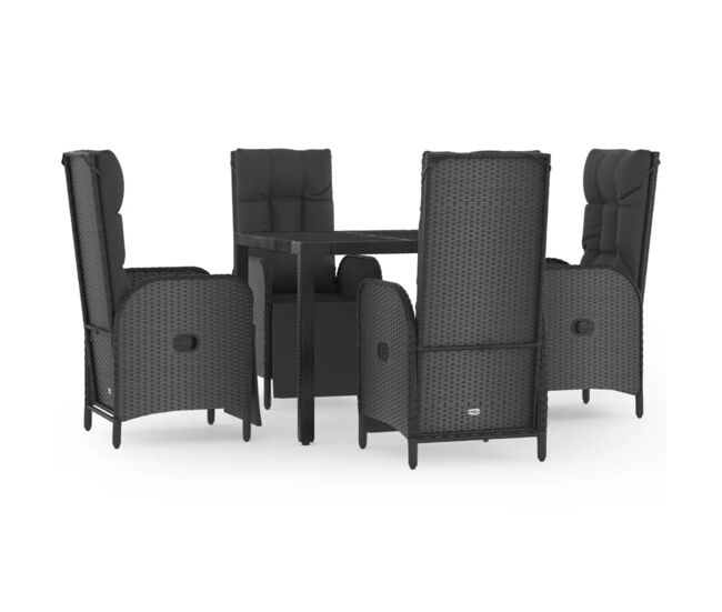 Set de muebles jardín 5 pzas con cojines ratán sintético negro