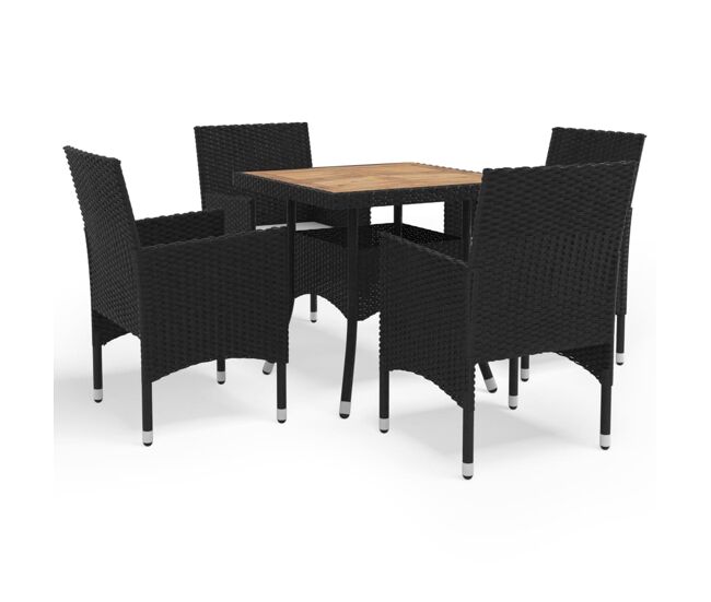 Muebles de jardín 5 piezas ratán sintético negro y acacia