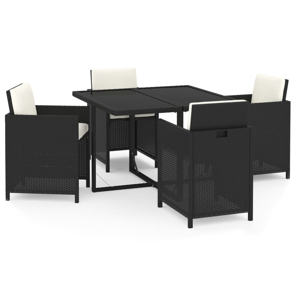 Juego muebles jardín 5 pzas con cojines ratán sintético negro
