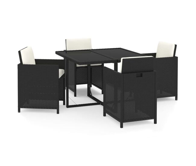 Juego muebles jardín 5 pzas con cojines ratán sintético negro