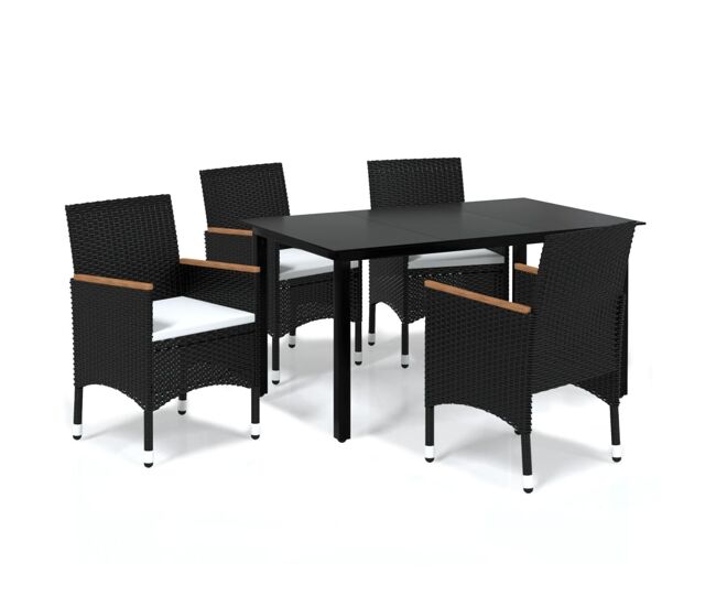 Juego muebles jardín 5 pzas con cojines ratán sintético negro