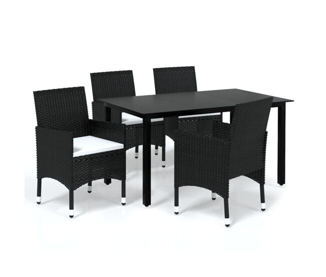 Juego muebles jardín 5 pzas con cojines ratán sintético negro