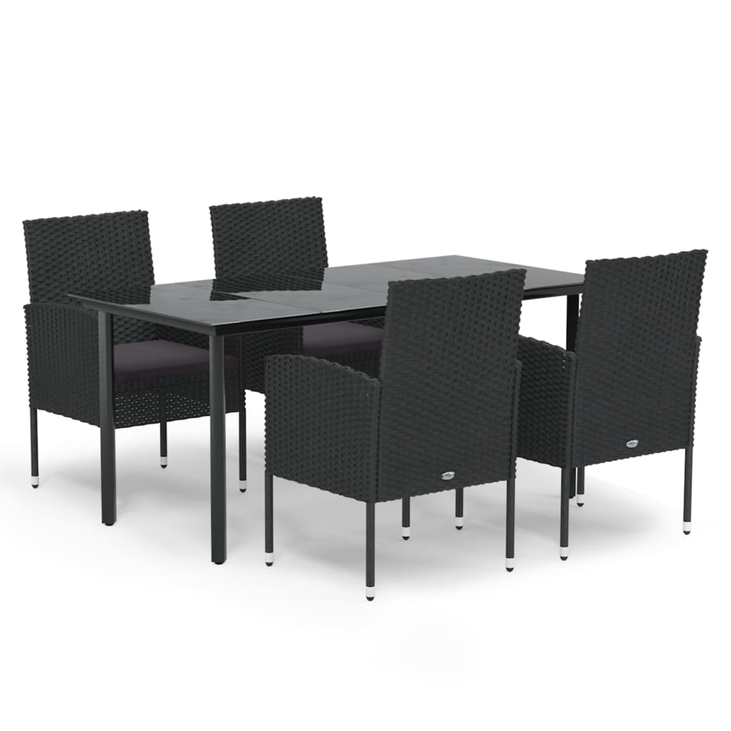 Set de muebles jardín 5 pzas con cojines ratán sintético negro