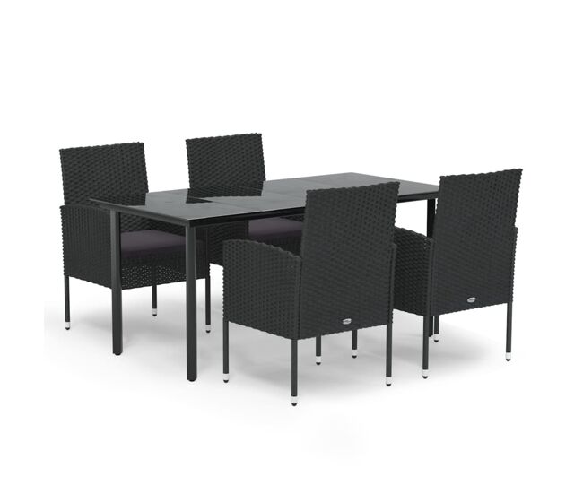 Set de muebles jardín 5 pzas con cojines ratán sintético negro