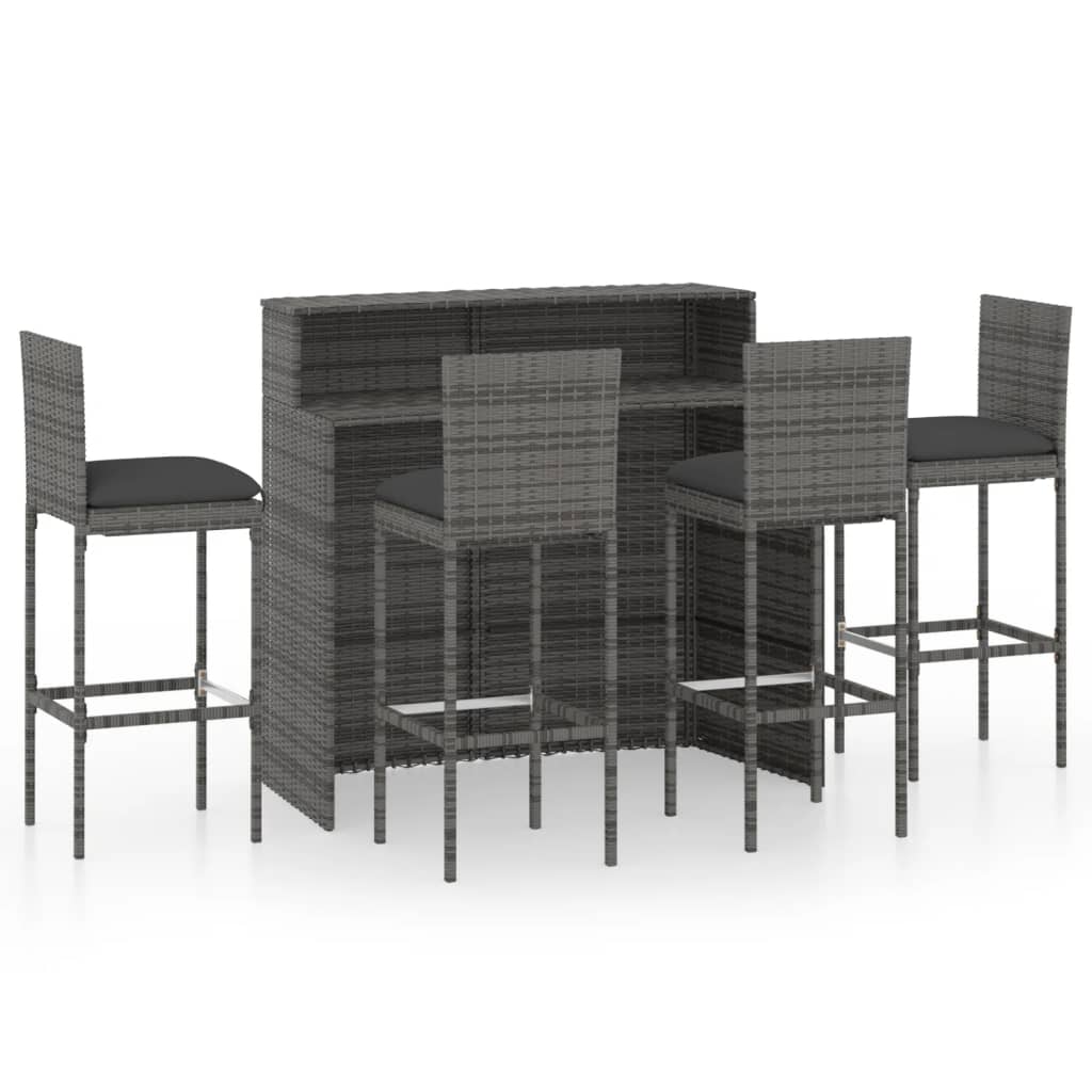 Juego de muebles de bar de jardín de 5 piezas y cojines gris