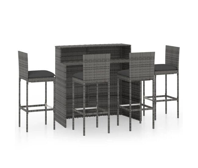 Juego de muebles de bar de jardín de 5 piezas y cojines gris