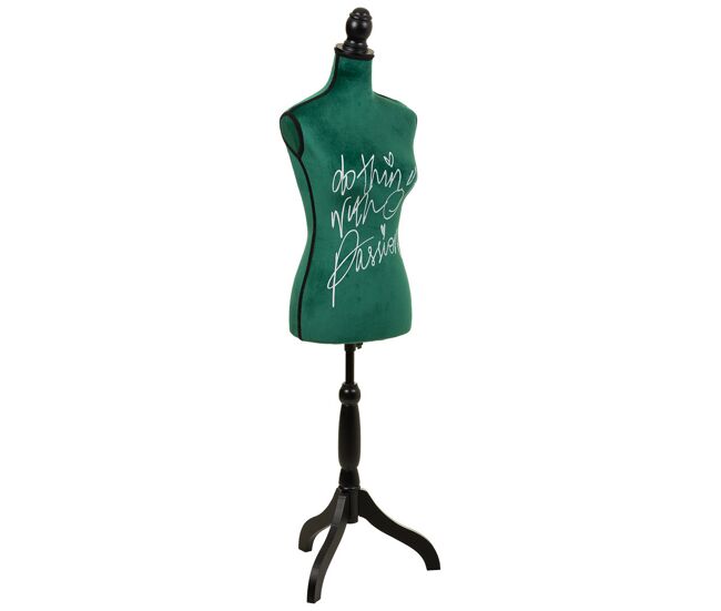 Maniquí de madera y espuma forrado de tela verde 24x37,5x168