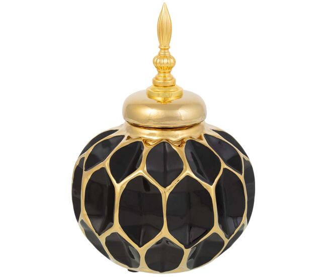 Jarrón de cerámica negro y dorado, d16,5x23,5h cm