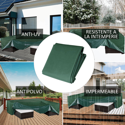 Outsunny Capa de Proteção para Móveis de Jardim 222x155x67 cm Capa Protetora para Mesa Exterior Impermeável Anti-UV e Anti Poeira para Varanda Pátio Verde Escuro