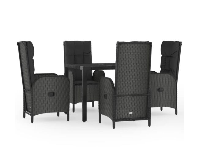 Set de muebles jardín 5 pzas con cojines ratán sintético negro