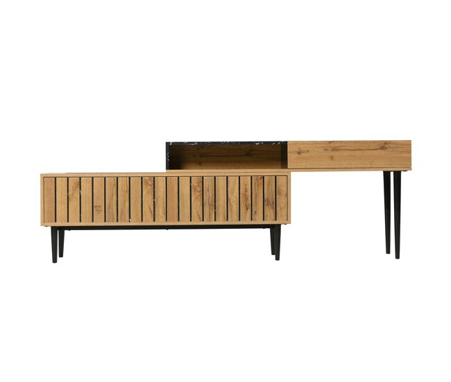 Mueble TV 129cm de mdf con 2 puertas abatibles,negro+madera