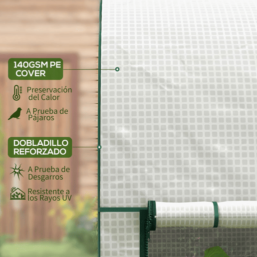 Outsunny Estufa Pequena Estufa de Exterior com Porta Dupla com Fecho de Correr e Cobertura de PE para Cultivar Plantas Flores 200x100x178 cm Branco
