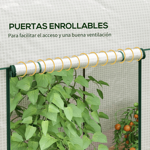 Outsunny Estufa Pequena Estufa de Exterior com Porta Dupla com Fecho de Correr e Cobertura de PE para Cultivar Plantas Flores 200x100x178 cm Branco