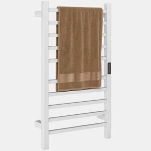 HOMCOM Toallero Elétrico de Parede 110W Toalheiro Elétrico com Controlo WIFI Ecrã Tátil Temporizador 10 Barras Temperatura Ajustável Baixo Consumo IPX4 45x11x80 cm Branco