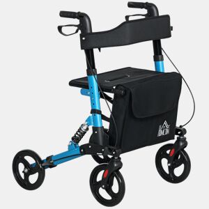 HOMCOM Andarilho Idosos Dobrável de Alumínio Andador para Pessoas Maiores com Assento e 4 Rodas Andarrilho com Altura Ajustável Travão e Bolsa de Transporte 66x65x80-93 cm Preto e Azul