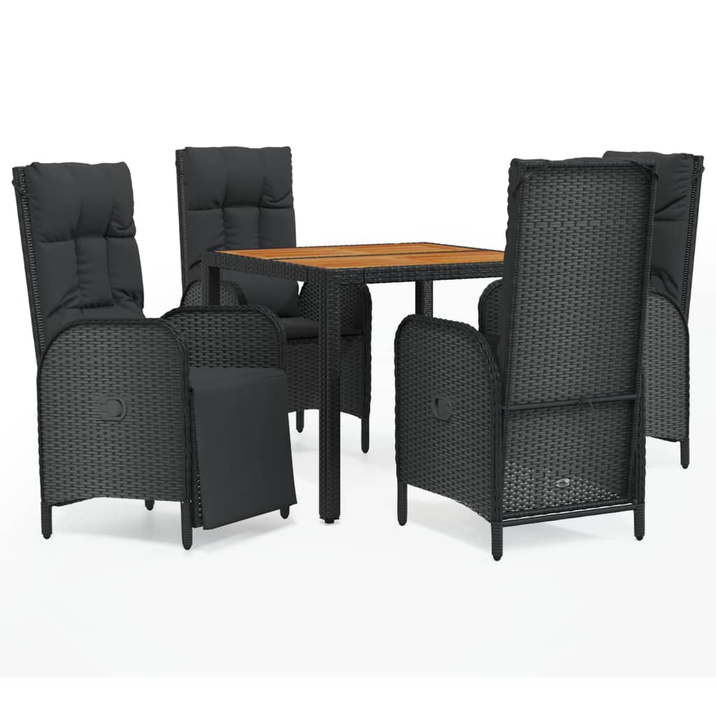 Set de muebles jardín 5 pzas con cojines ratán sintético negro