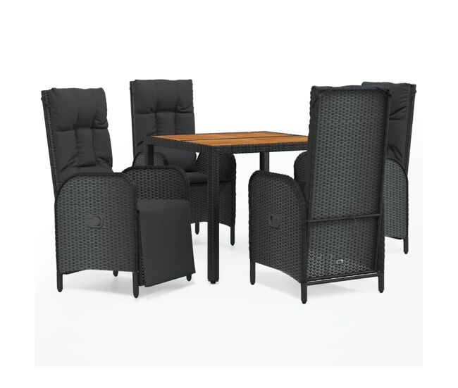 Set de muebles jardín 5 pzas con cojines ratán sintético negro