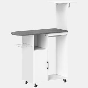 HOMCOM Móvel de Engomar Roupa com Rodas e Suporte Lateral Móvel de Passagem com Tábua de Passar Barra para Roupa Prateleira Ajustável 127,5x43,5x153 cm Branco