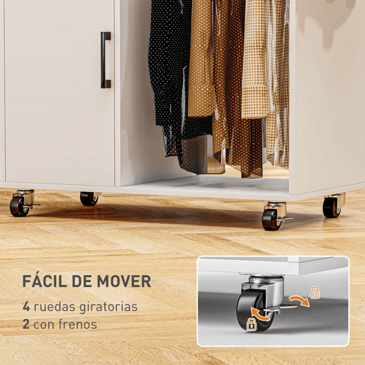 HOMCOM Móvel de Engomar Roupa com Rodas e Suporte Lateral Móvel de Passagem com Tábua de Passar Barra para Roupa Prateleira Ajustável 127,5x43,5x153 cm Branco
