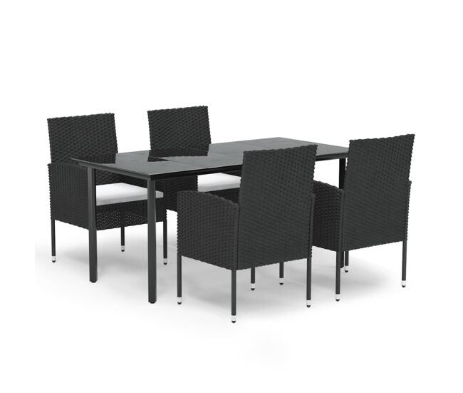Set de muebles jardín 5 pzas con cojines ratán sintético negro