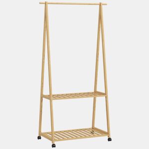 HOMCOM Charriot de Bambu para Roupa Charriot para Roupa com Rodas 2 Prateleiras Abertas e 2 Ganchos para Entrada Corredor Dormitório 84,5x43,5x158 cm Madeira