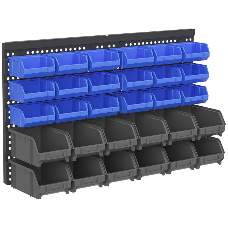 Durhand organizador de herramientas de pared de 33 piezas 63x18x37,5 cm estantería de pared para herramientas con 30 cajas desmontable y 2 paneles azul y gris