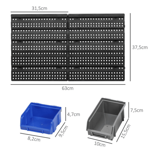 DURHAND Organizador de Ferragens para Parede Armário Organizador de Ferragens com 30 Caixas de 2 Tamanhos Diferentes 63x18x37,5 cm Azul e Cinza