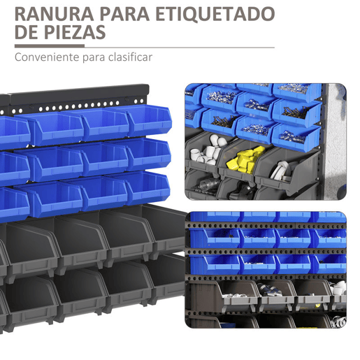 DURHAND Organizador de Ferragens para Parede Armário Organizador de Ferragens com 30 Caixas de 2 Tamanhos Diferentes 63x18x37,5 cm Azul e Cinza