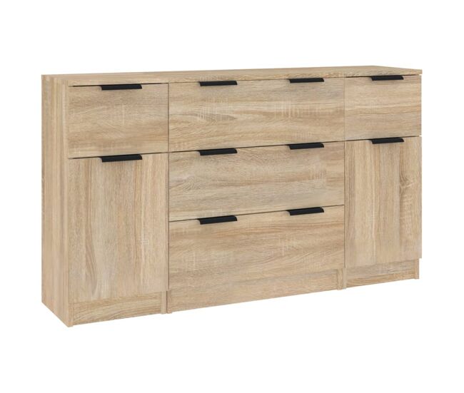Vidaxl set de aparador 3 pzas madera contrachapada color roble sonoma