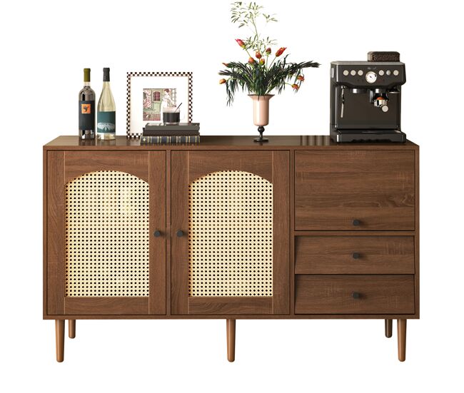 Aparador de panel de partículas con 3 puertas y 2 cajones,madera