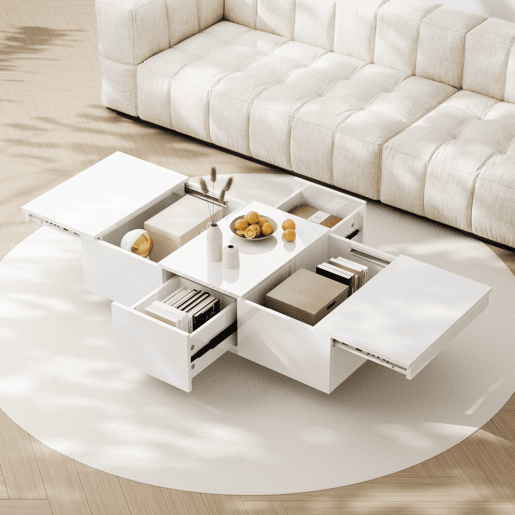 Mesa de centro retangular de painel de partÃculas com 2 gavetas,branco Mesa de centro retangular de painel de partÃculas com 2 gavetas,branco