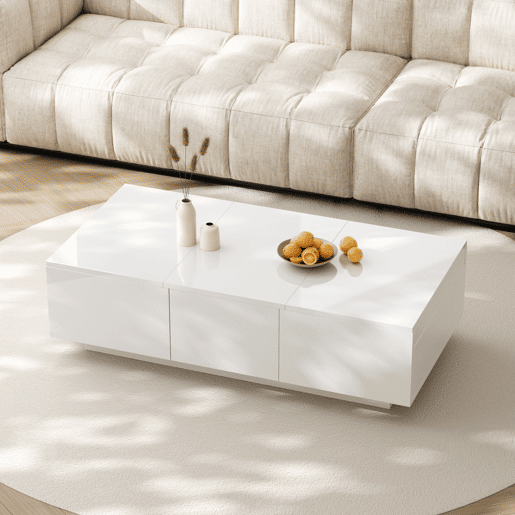 Mesa de centro retangular de painel de partÃculas com 2 gavetas,branco Mesa de centro retangular de painel de partÃculas com 2 gavetas,branco