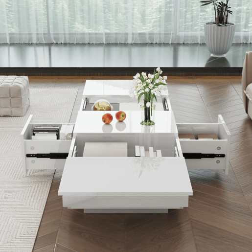 Mesa de centro retangular de painel de partÃculas com 2 gavetas,branco Mesa de centro retangular de painel de partÃculas com 2 gavetas,branco