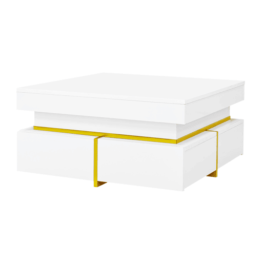 Mesa de centro quadrada de painel de partículas com 2 gavetas,branco