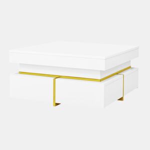 Mesa de centro quadrada de painel de partículas com 2 gavetas,branco