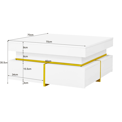 Mesa de centro quadrada de painel de partículas com 2 gavetas,branco
