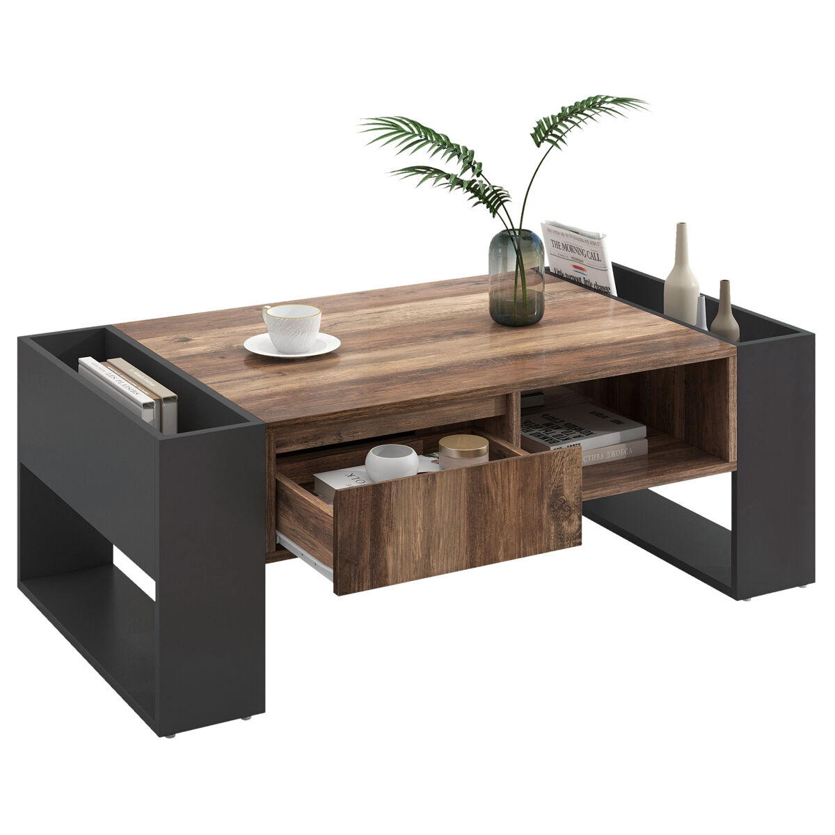Mesa de centro rectangular de panel de partículas con 1 cajón
