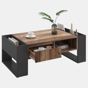 Mesa de centro retangular de painel de partículas com 1 gaveta,preto+madeira